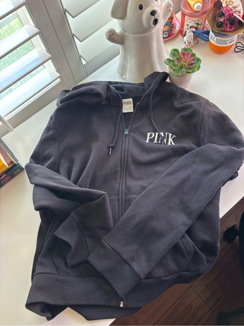 Victoria’s Secret PINK Black Logo Zip-Up Hoodie XXL